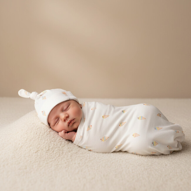 Organic Swaddle Blanket & Hat Set, Ice Cream