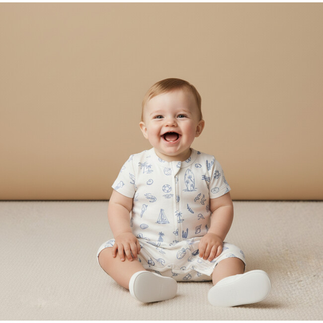 Organic Short Zip Romper, Coastal