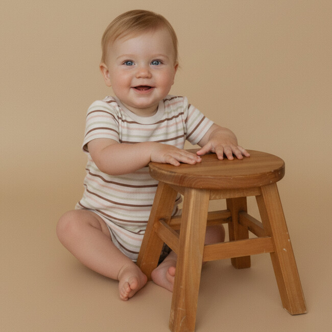 Organic Short Sleeve Bubble Romper, Terra Stripes