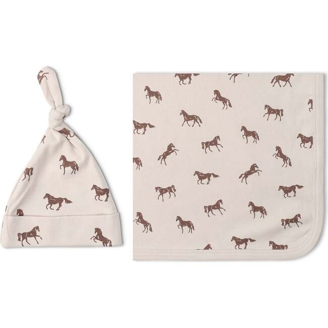 Organic Swaddle Blanket & Hat Set, Horses