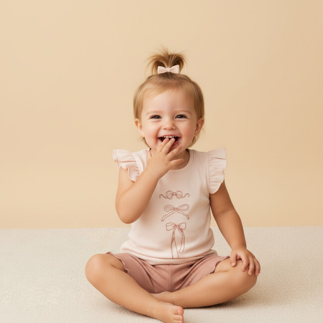 Organic Sleeveless Flutter Top & Shorts Set, Bows
