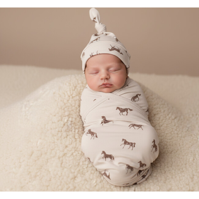 Organic Swaddle Blanket & Hat Set, Horses - Swaddles - 3