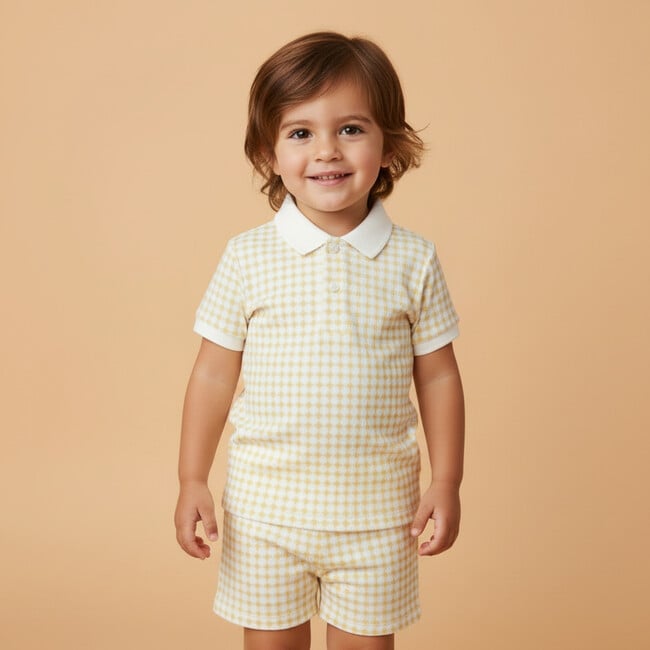 Organic Collar Tee & Shorts Set, Dotty Gingham