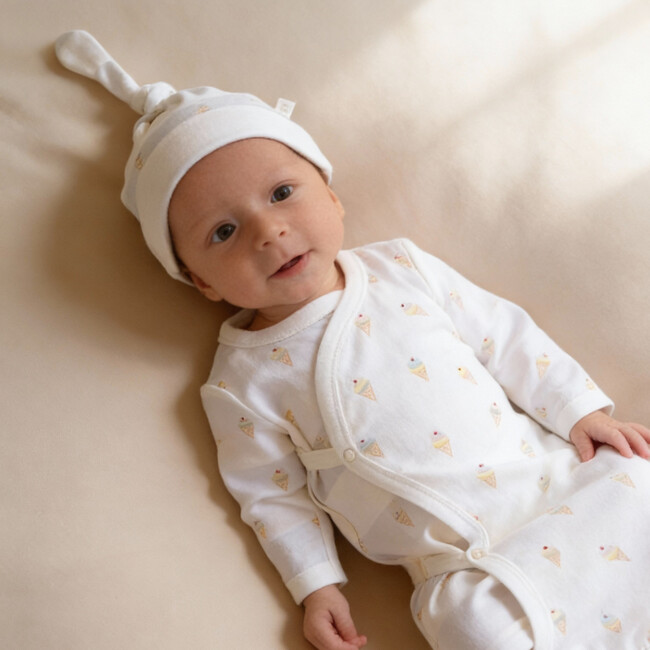 Organic Kimono Knotted Sleep Gown, Ice Cream