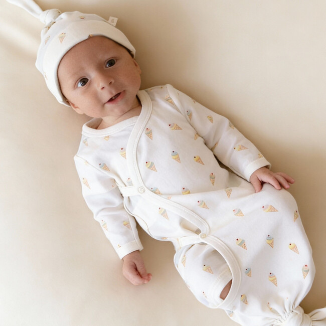 Organic Kimono Knotted Sleep Gown, Ice Cream