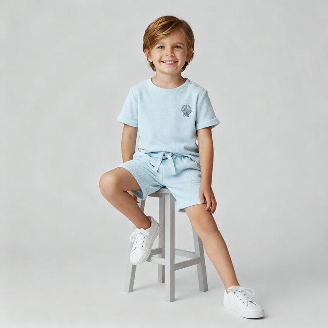 Organic Terry Tee & Shorts Set, Light Blue