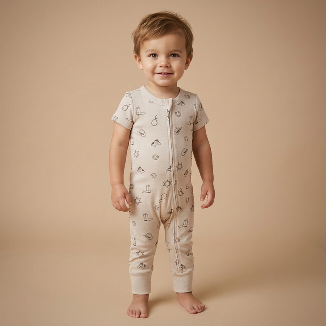 Organic Short Sleeve Zip Romper, Rodeo