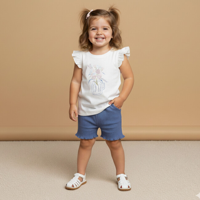 Organic Sleeveless Flutter Top & Shorts Set, Spring Floral