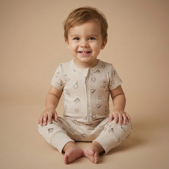 Organic Short Sleeve Zip Romper, Rodeo