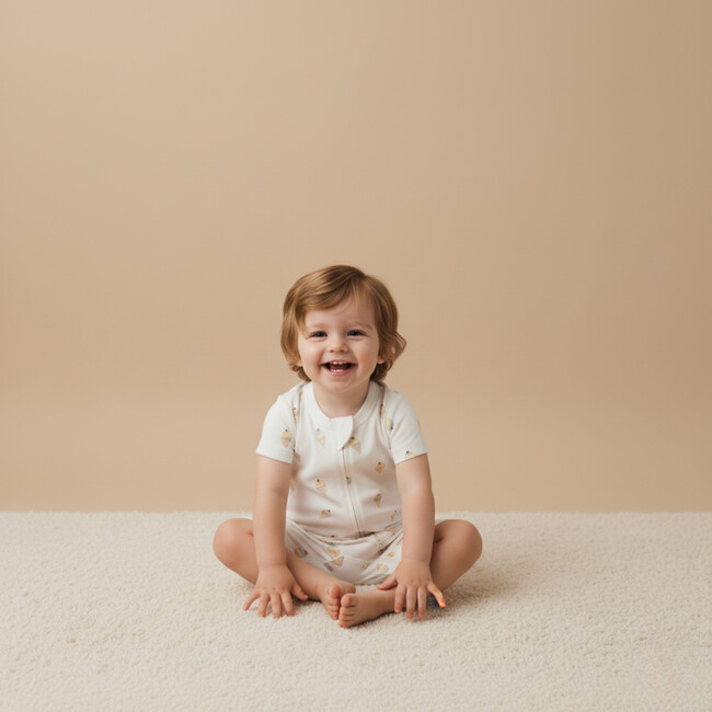 Organic Short Zip Romper, Ice Cream