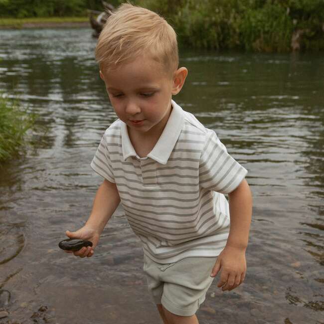 Organic Collar Tee & Shorts Set, Fog Stripes