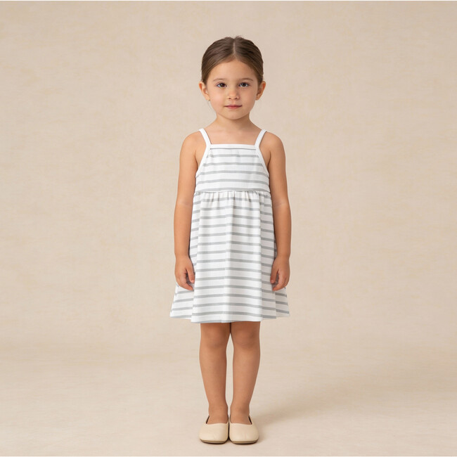 Organic Tie-Back Strap Dress, Fog Stripes