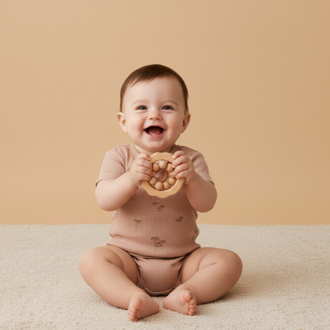 Organic Short Sleeve Bubble Romper, Island Palm