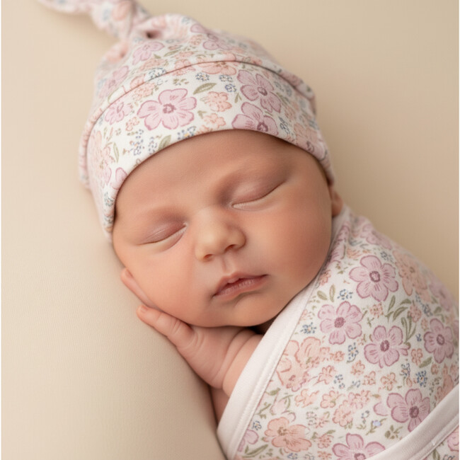 Organic Swaddle Blanket & Hat Set, Peony