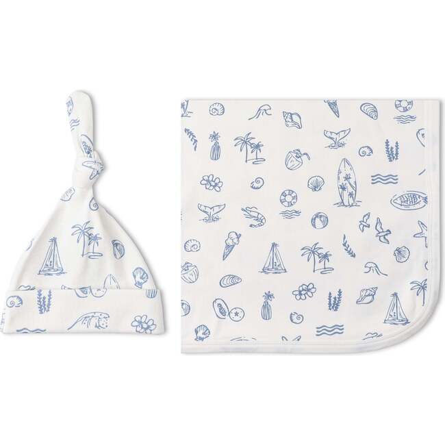 Organic Swaddle Blanket & Hat Set, Coastal