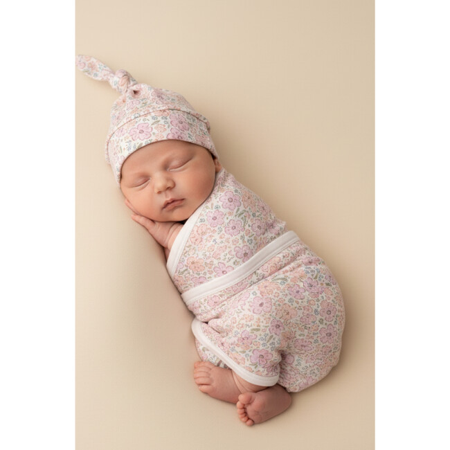 Organic Swaddle Blanket & Hat Set, Peony - Swaddles - 4