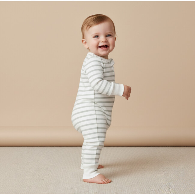 Organic 2-Way Zip Romper, Fog Stripes