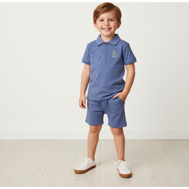 Organic Polo Shirt & Shorts Set, Slate