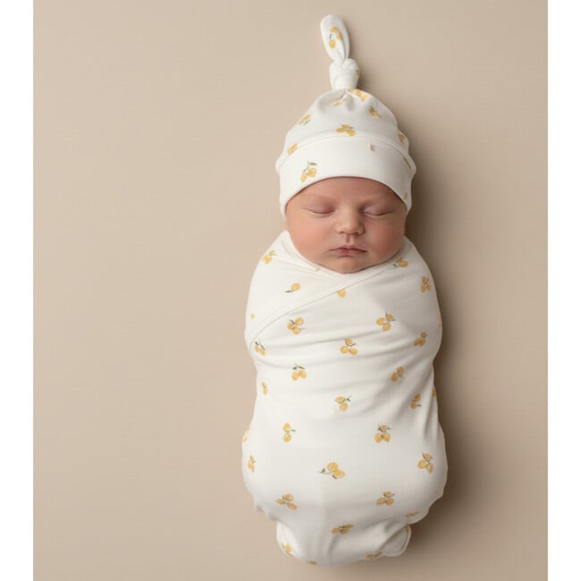 Organic Swaddle Blanket & Hat Set, Lemons - Swaddles - 3