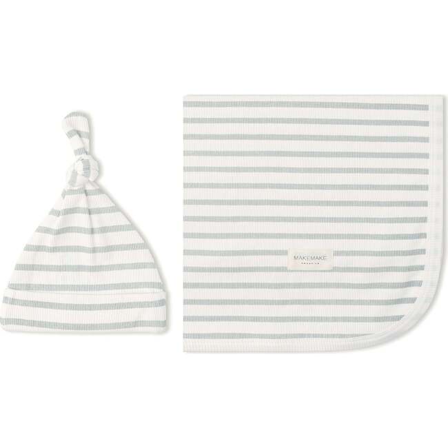 Organic Swaddle Blanket & Hat Set, Fog Stripes