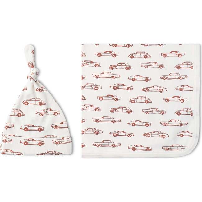 Organic Swaddle Blanket & Hat Set, Cars