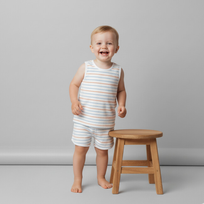 Organic Sleeveless Tee & Shorts Set, Cabana Stripes