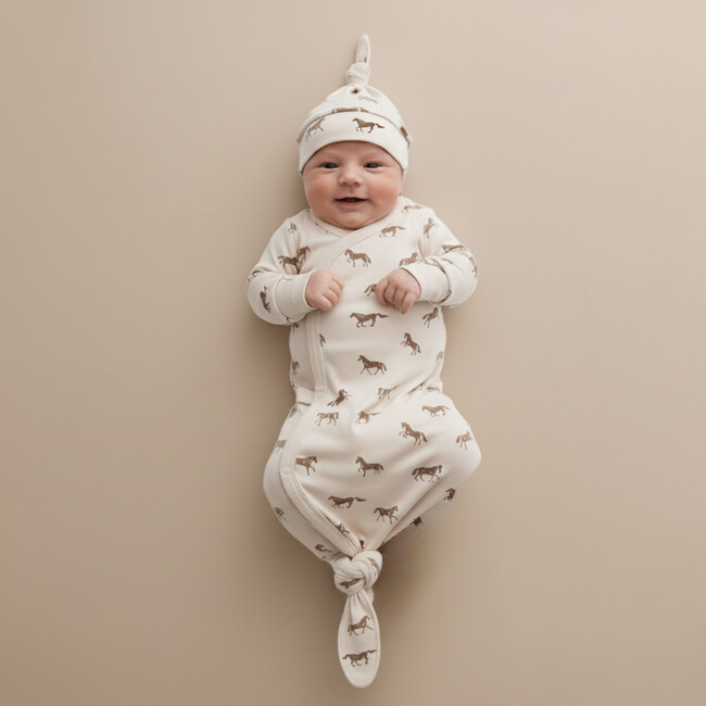 Organic Kimono Knotted Sleep Gown, Horses