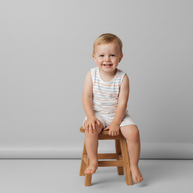 Organic Sleeveless Tee & Shorts Set, Cabana Stripes