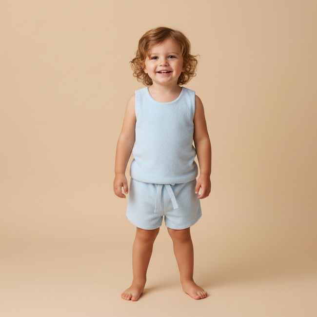 Organic Sleeveless Tee & Shorts Set, Light Blue