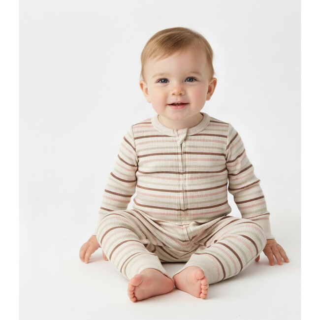 Organic 2-Way Zip Romper, Terra Stripes