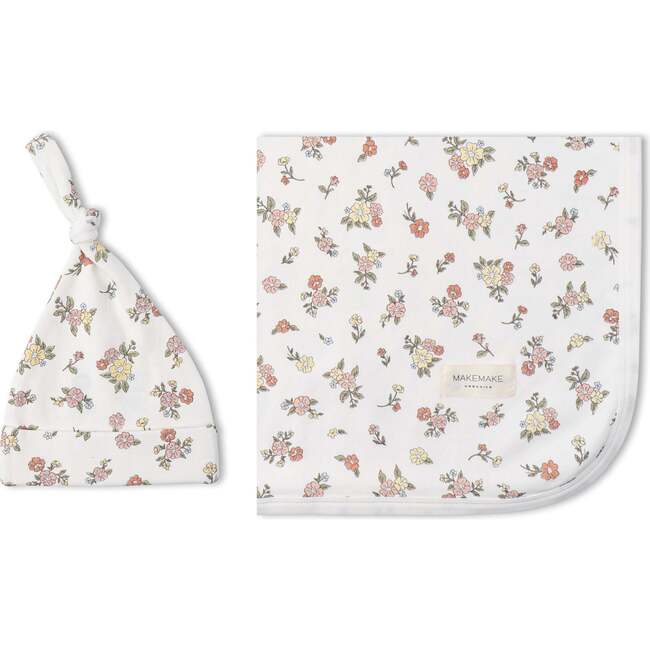 Organic Swaddle Blanket & Hat Set, Meadow