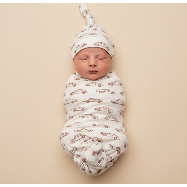 Organic Swaddle Blanket & Hat Set, Cars - Swaddles - 4