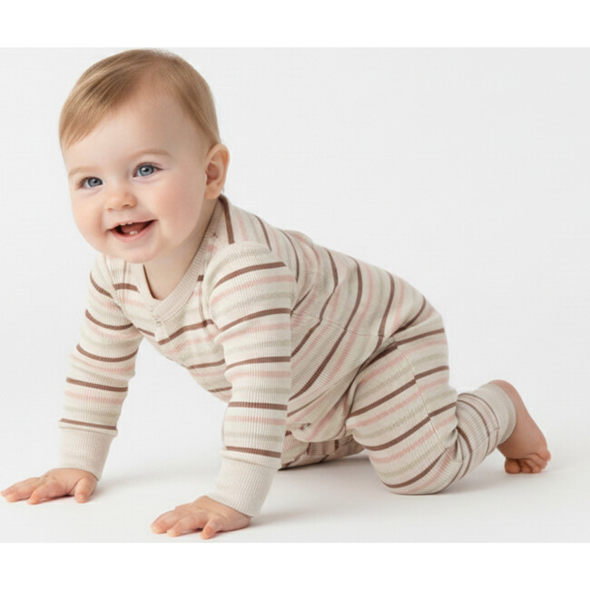 Organic 2-Way Zip Romper, Terra Stripes