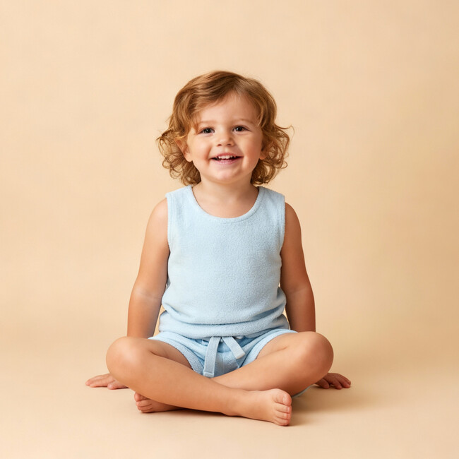 Organic Sleeveless Tee & Shorts Set, Light Blue