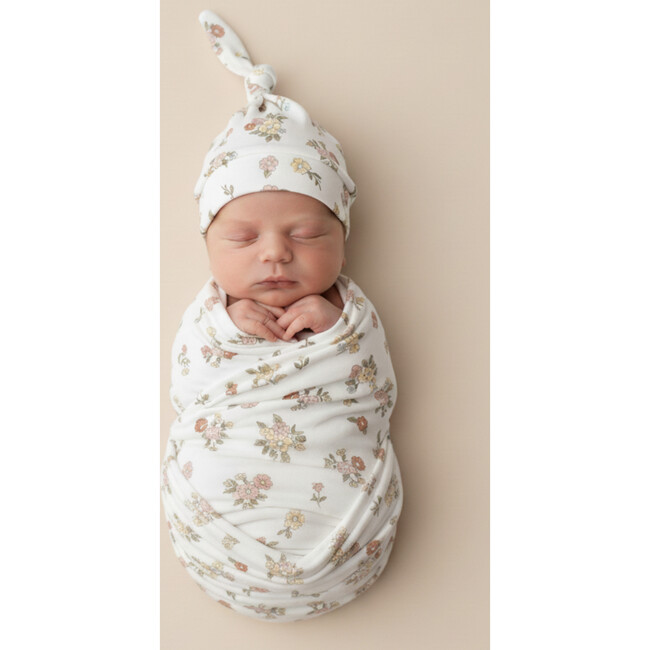 Organic Swaddle Blanket & Hat Set, Meadow