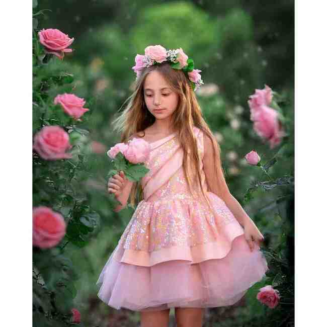 Rosy Bloom Off-Shoulder Sequin Party Dress, Pink