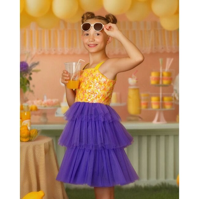 Citrus Bloom Purple Tulle Party Dress, Purple