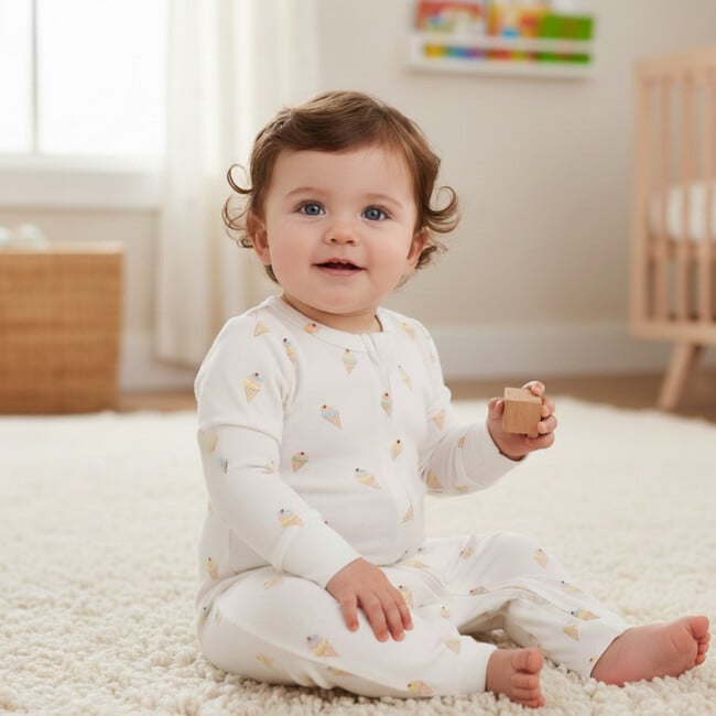 Organic 2-Way Zip Romper, Ice Cream - Rompers - 3
