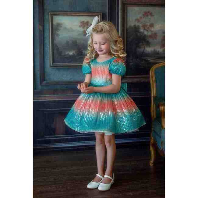 Aqua Sunset Sparkle Dress, Turquoise