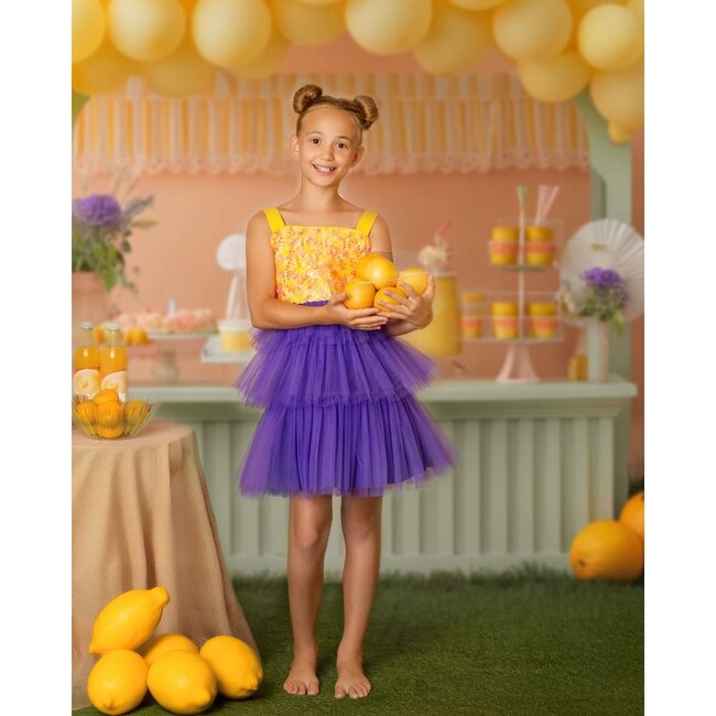 Citrus Bloom Purple Tulle Party Dress, Purple - Dresses - 3