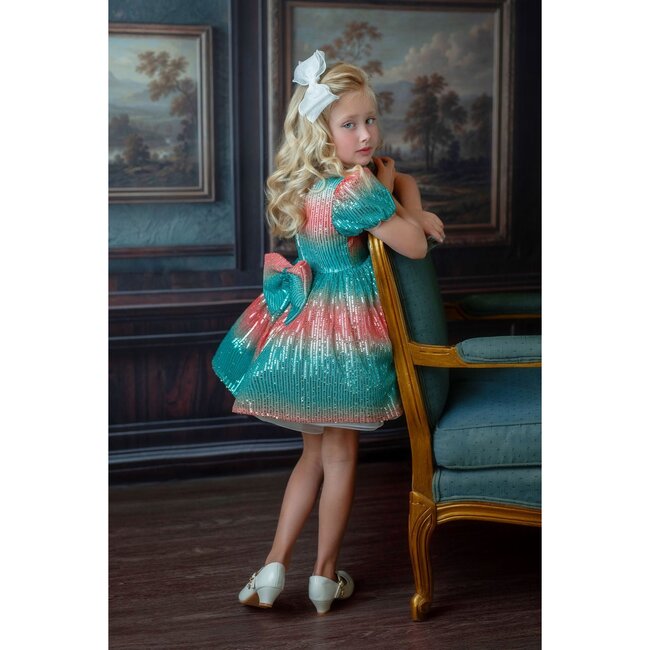 Aqua Sunset Sparkle Dress, Turquoise
