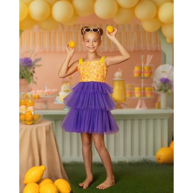 Citrus Bloom Purple Tulle Party Dress, Purple - Dresses - 4