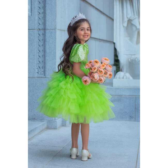 Enchanted Lime Sequin Tulle Dress, Green