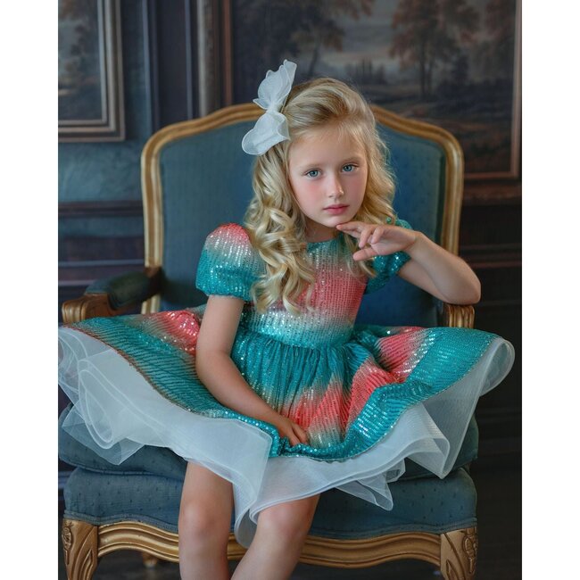 Aqua Sunset Sparkle Dress, Turquoise - Dresses - 3