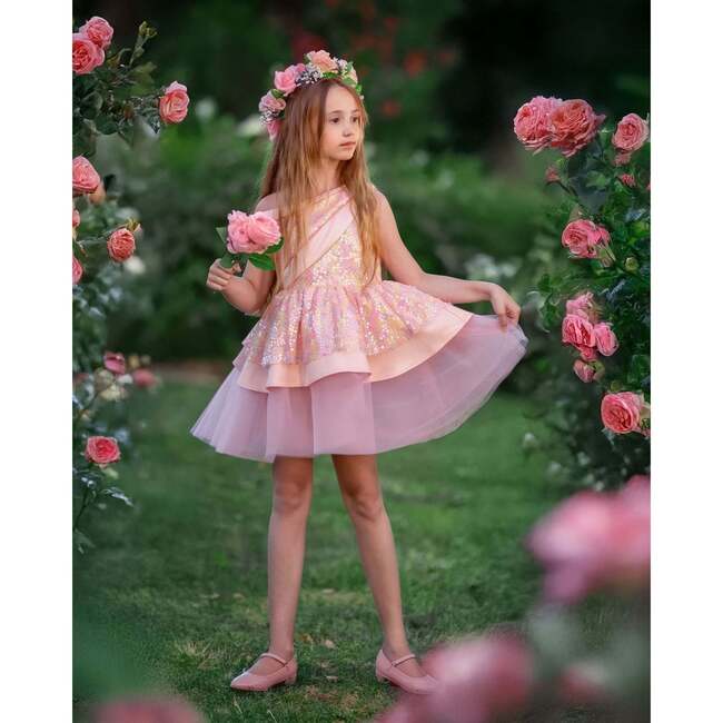 Rosy Bloom Off-Shoulder Sequin Party Dress, Pink - Dresses - 3