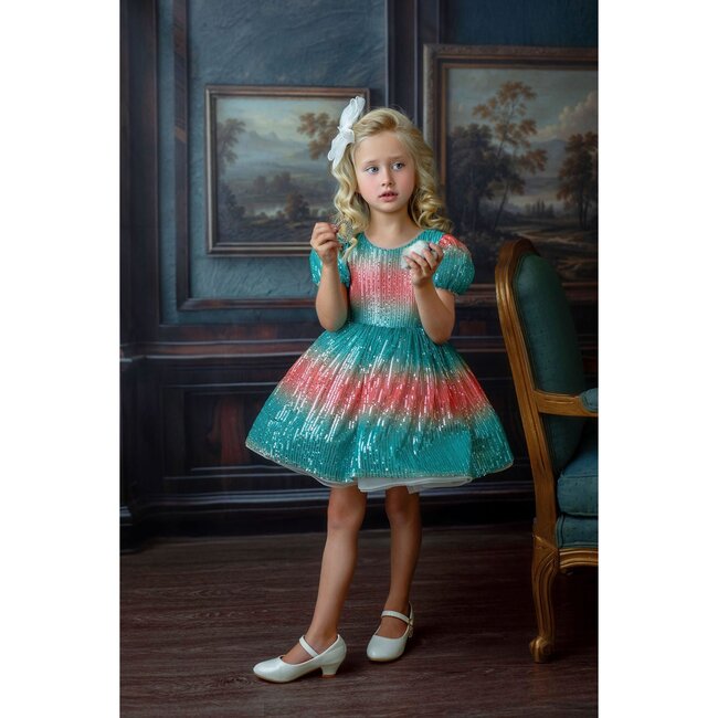 Aqua Sunset Sparkle Dress, Turquoise - Dresses - 4