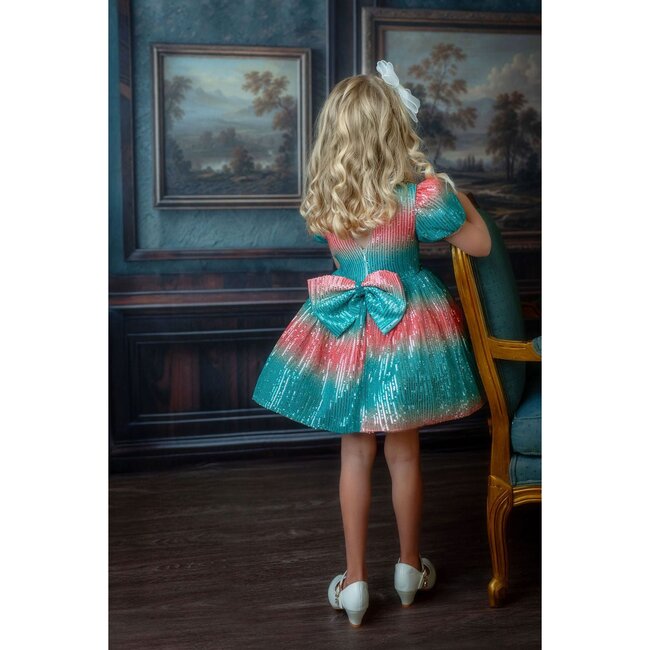 Aqua Sunset Sparkle Dress, Turquoise - Dresses - 7