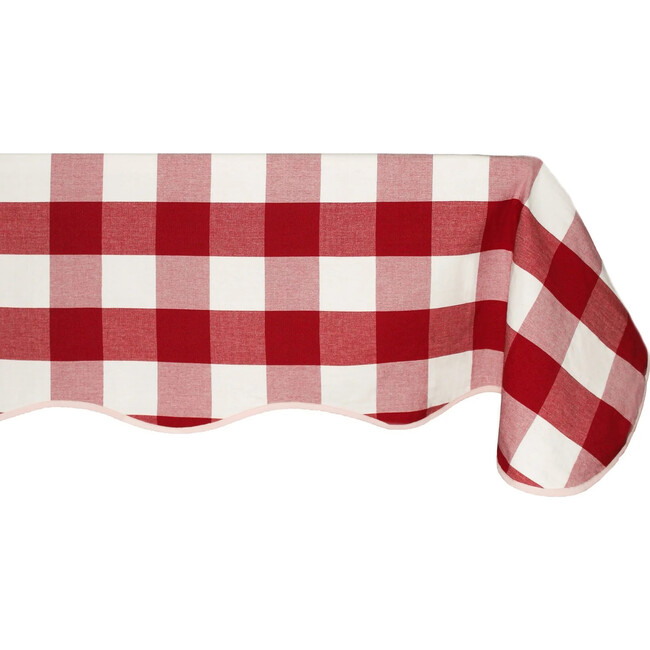 Giardino Reversible Scalloped Tablecloth in Red/Pink