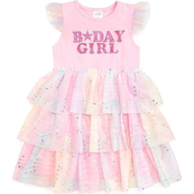 Birthday Girl Fairy Dust Short Sleeve Tutu Dress, Pink