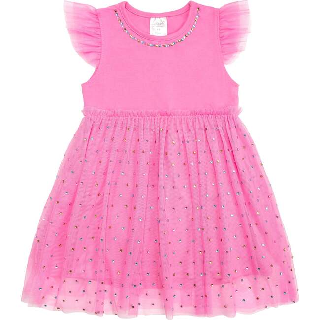 Raspberry Rhinestone Short Sleeve Tutu Dress, Raspberry